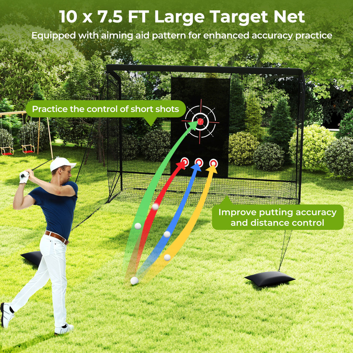 Golf Practice Hitting Net with Dual Side Barriers - Metal Frame & Target Cloth - Costway