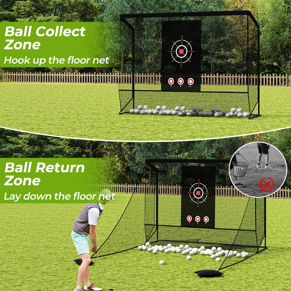 Golf Practice Hitting Net with Dual Side Barriers - Metal Frame & Target Cloth - Costway