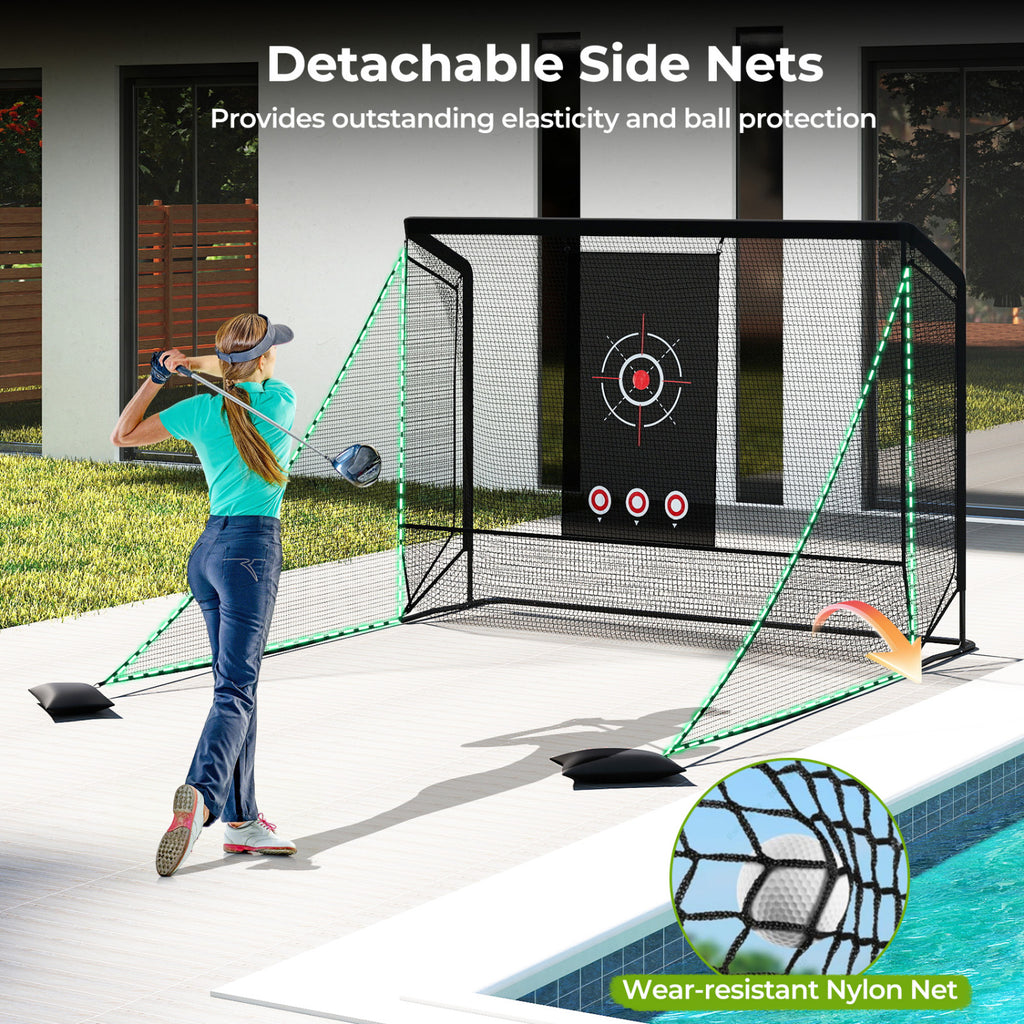 Golf Practice Hitting Net with Dual Side Barriers - Metal Frame & Target Cloth - Costway
