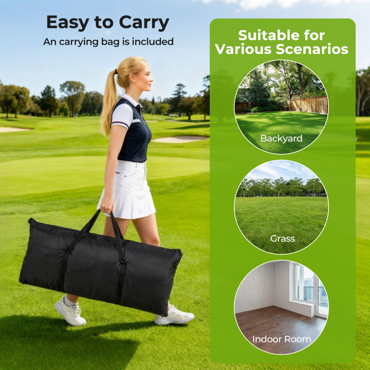 Golf Practice Hitting Net with Dual Side Barriers - Metal Frame & Target Cloth - Costway