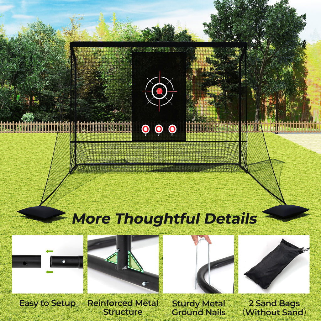 Golf Practice Hitting Net with Dual Side Barriers - Metal Frame & Target Cloth - Costway