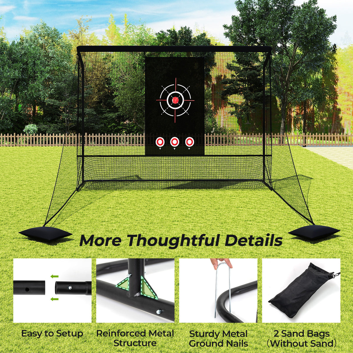 Golf Practice Hitting Net with Dual Side Barriers - Metal Frame & Target Cloth - Costway