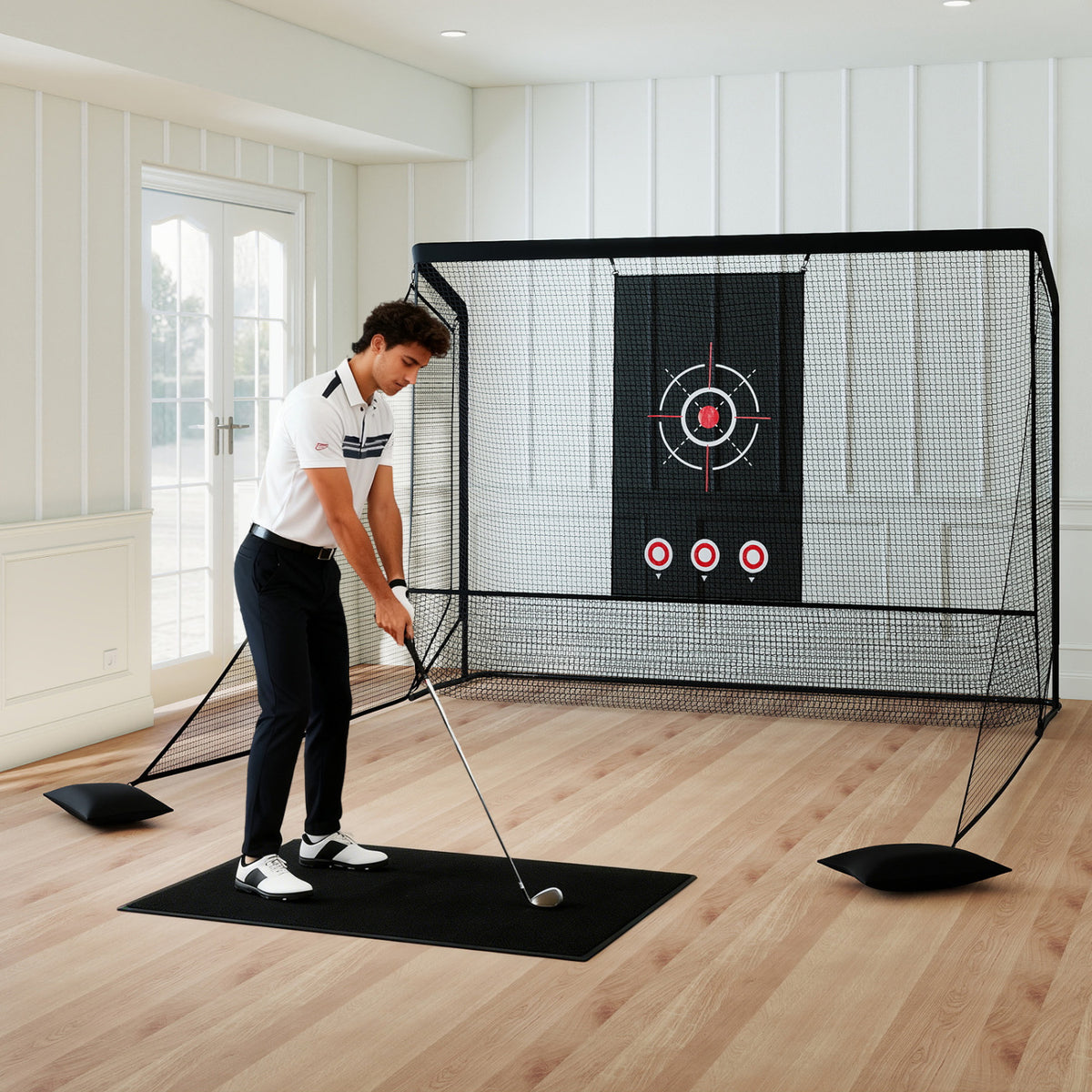 Golf Practice Hitting Net with Dual Side Barriers - Metal Frame & Target Cloth - Costway