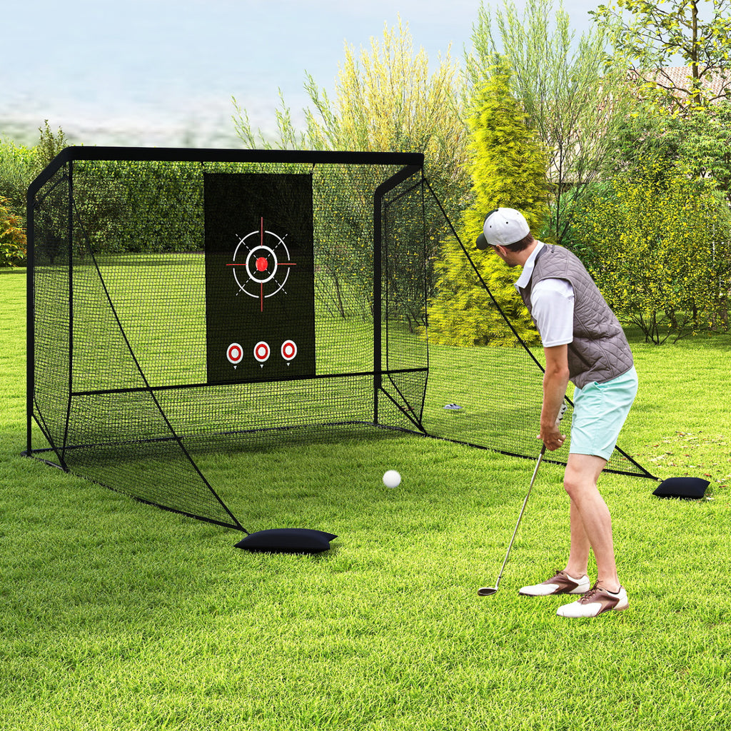 Golf Practice Hitting Net with Dual Side Barriers - Metal Frame & Target Cloth - Costway
