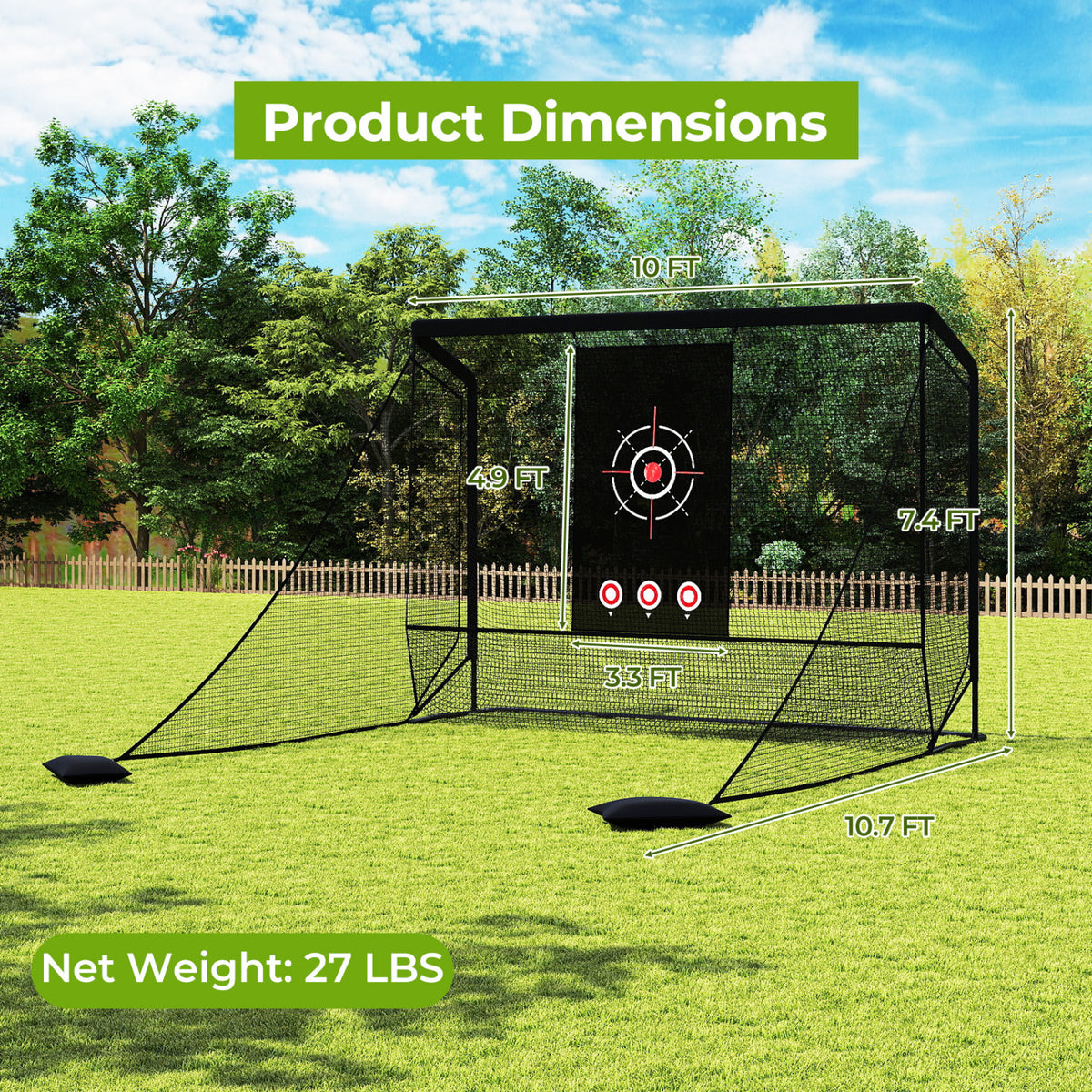 Golf Practice Hitting Net with Dual Side Barriers - Metal Frame & Target Cloth - Costway