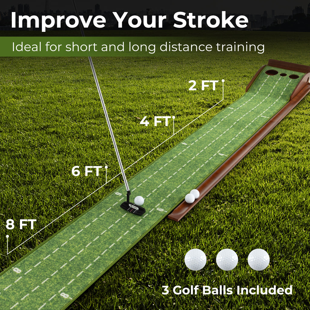 Golf Putting Mat Practice Training Aid 10ft with Auto Ball Return & 2/3 Holes - Variation 1/1.2ft