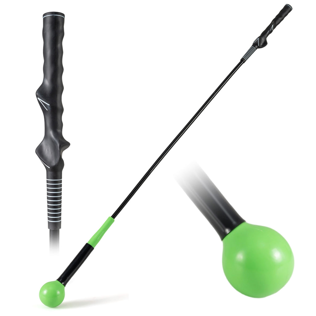 Golf Swing Trainer Aid 47/40/31.5 Inch Practice Stick with Weighted Head - Green Variation