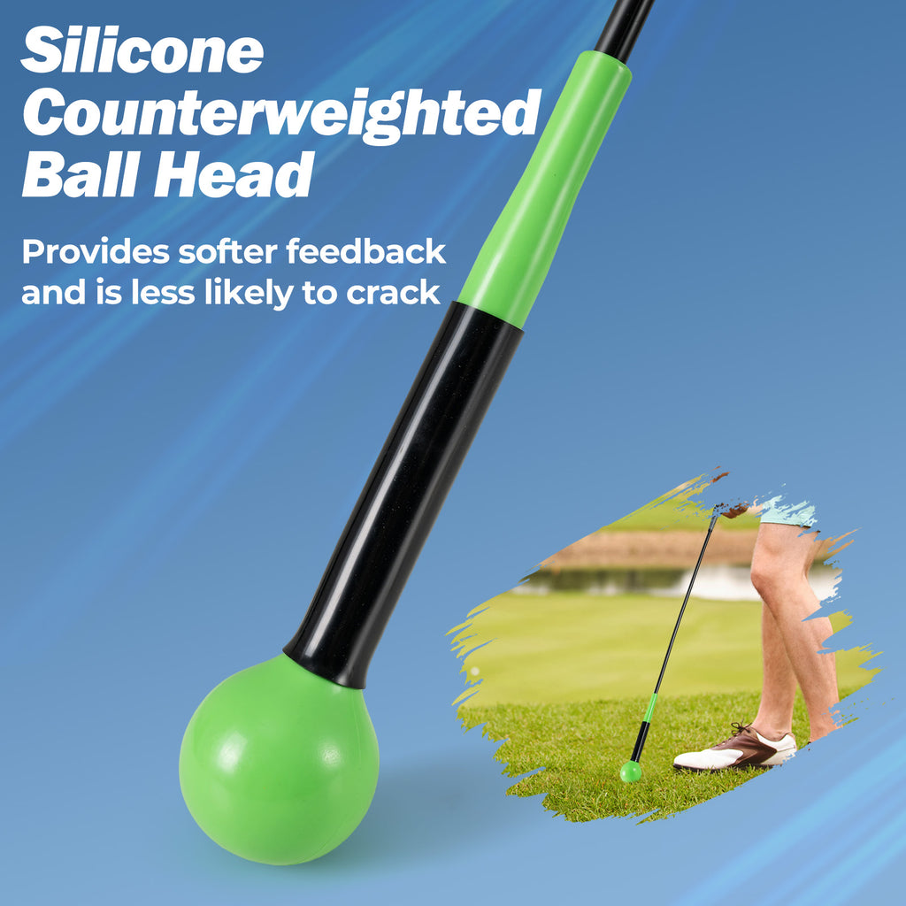Golf Swing Trainer Aid 47/40/31.5 Inch Practice Stick with Weighted Head - Green Variation
