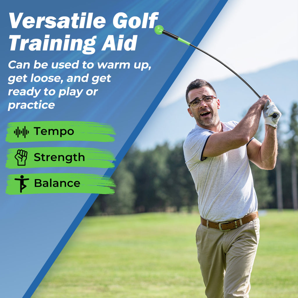 Golf Swing Trainer Aid 47/40/31.5 Inch Practice Stick with Weighted Head - Green Variation