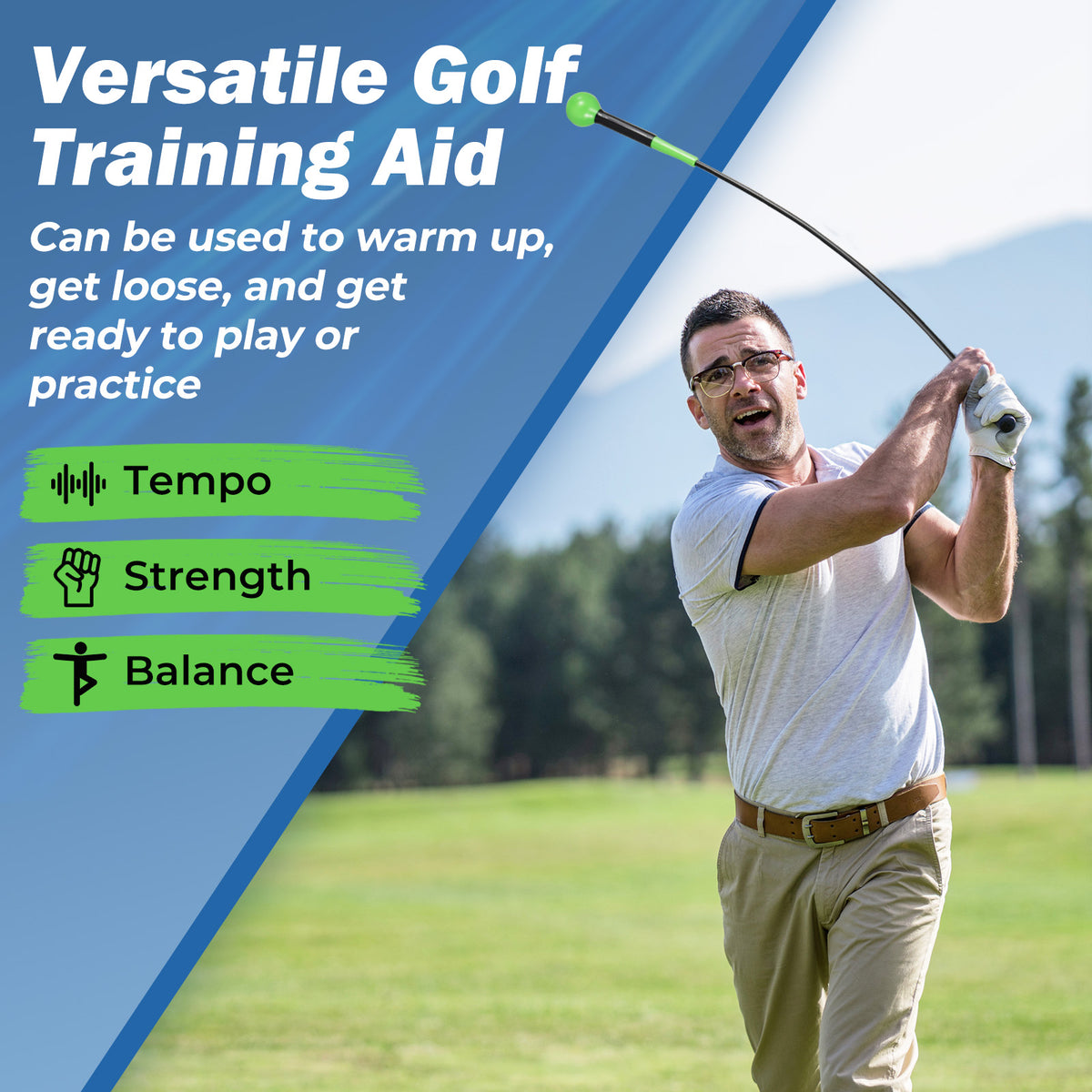Golf Swing Trainer Aid 47/40/31.5 Inch Practice Stick with Weighted Head - Green Variation