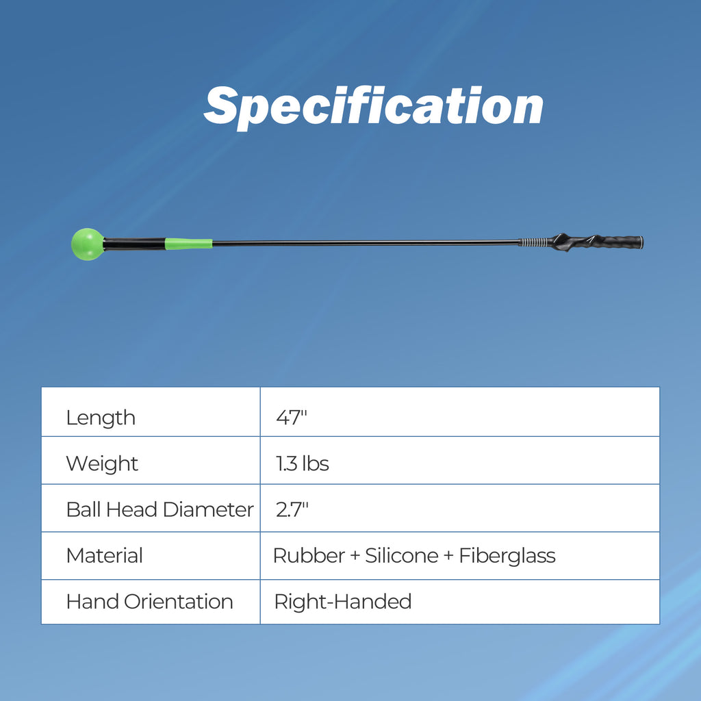 Golf Swing Trainer Aid 47/40/31.5 Inch Practice Stick with Weighted Head - Green Variation