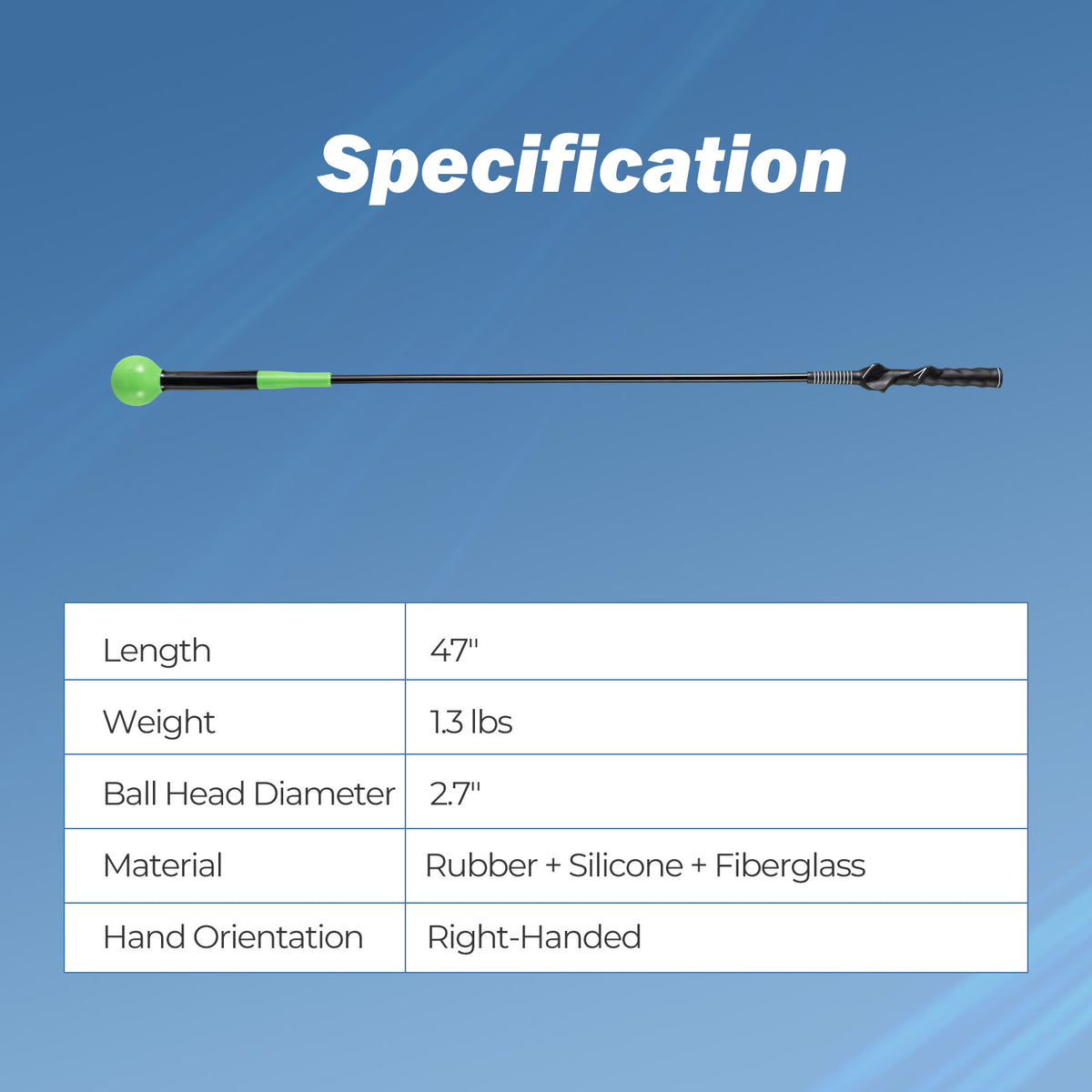 Golf Swing Trainer Aid 47/40/31.5 Inch Practice Stick with Weighted Head - Green Variation