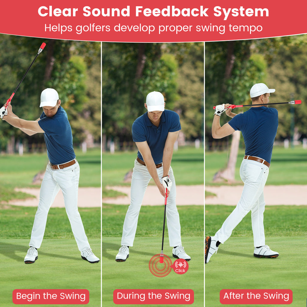 Golf Swing Trainer Click Stick - Red Swing Aid for Speed & Flexibility