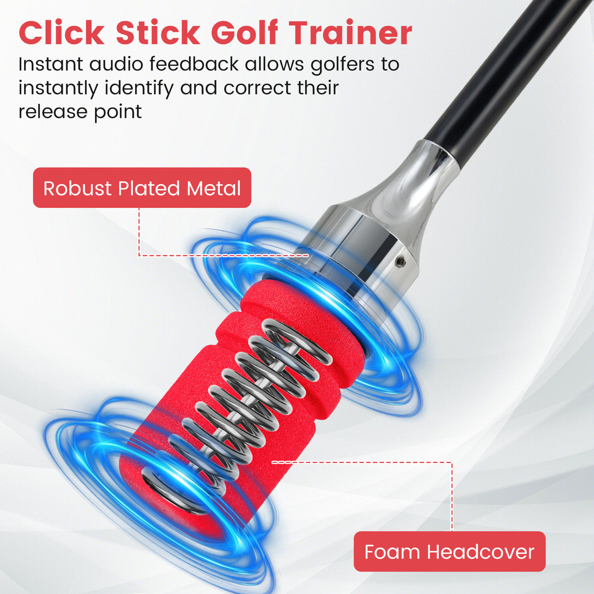 Golf Swing Trainer Click Stick - Red Swing Aid for Speed & Flexibility