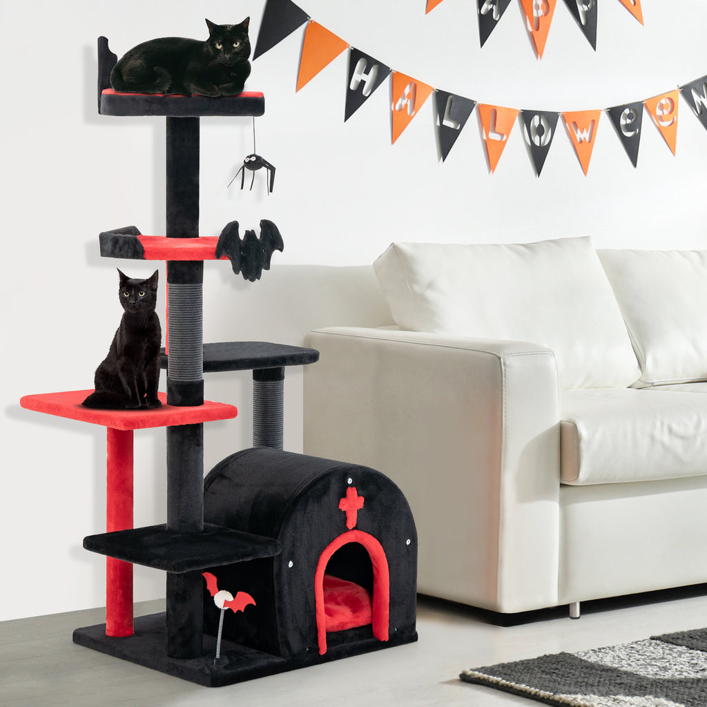 Gothic Cat Tree Tower with Cat Bed & Arch Condo - 53 Inch Tall, Black - Cat Furniture