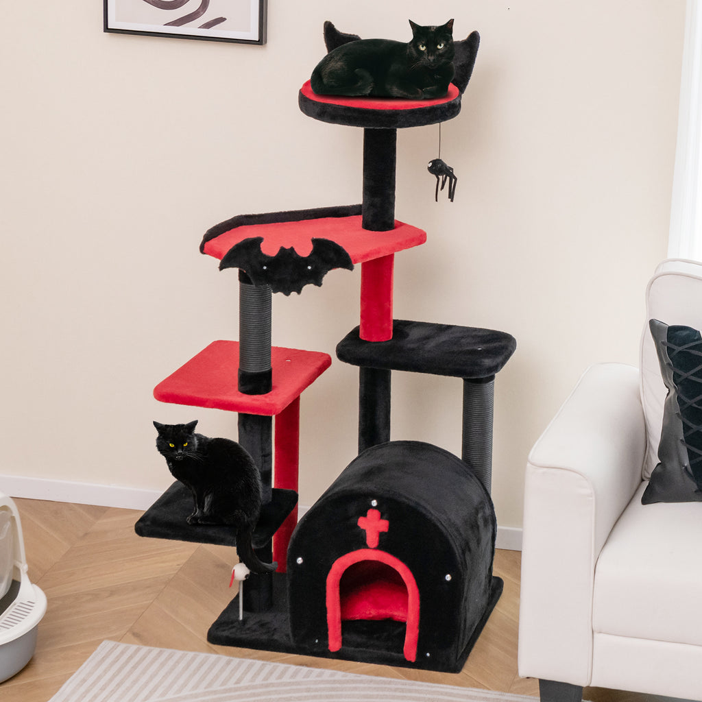 Gothic Cat Tree Tower with Cat Bed & Arch Condo - 53 Inch Tall, Black - Cat Furniture