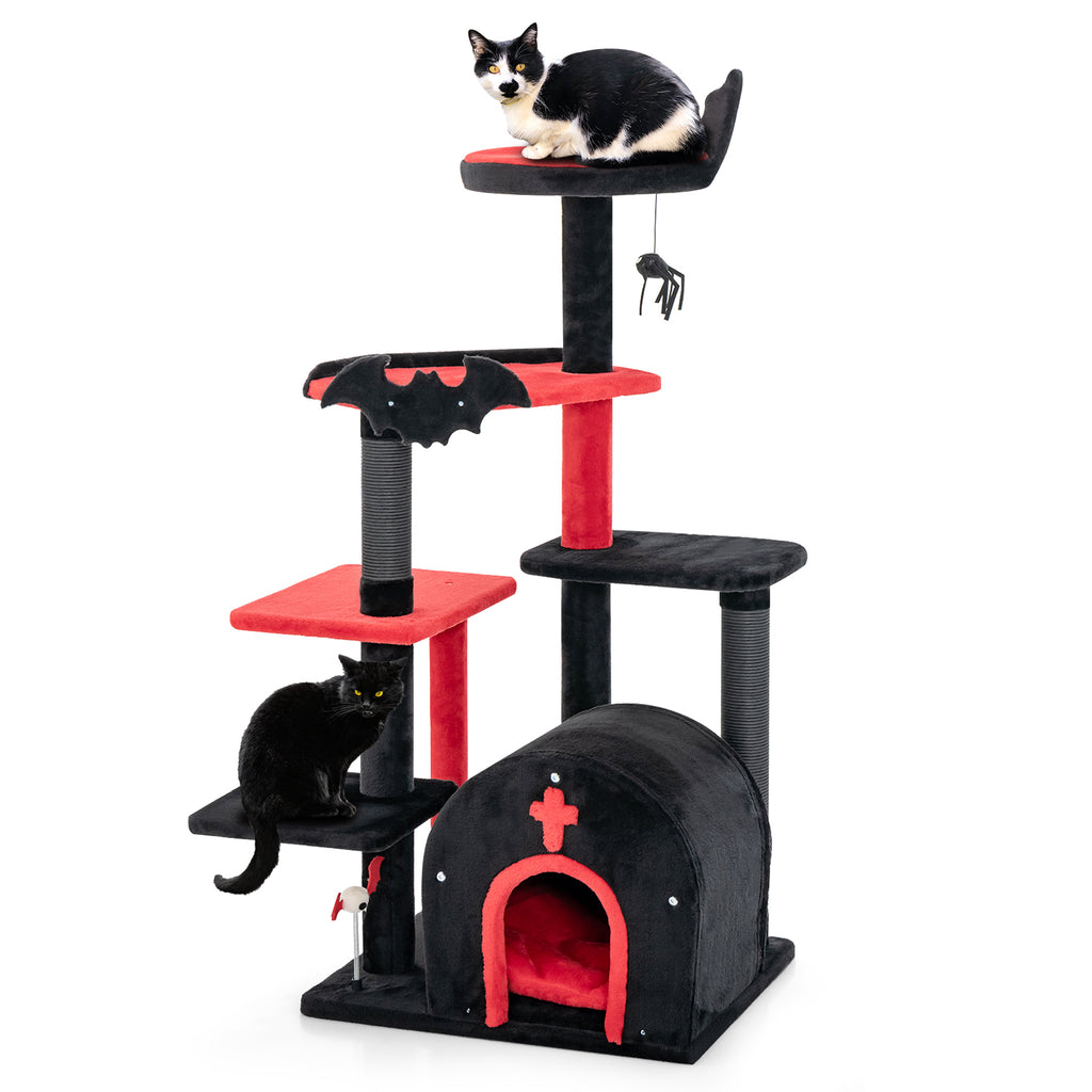 Gothic Cat Tree Tower with Cat Bed & Arch Condo - 53 Inch Tall, Black - Cat Furniture