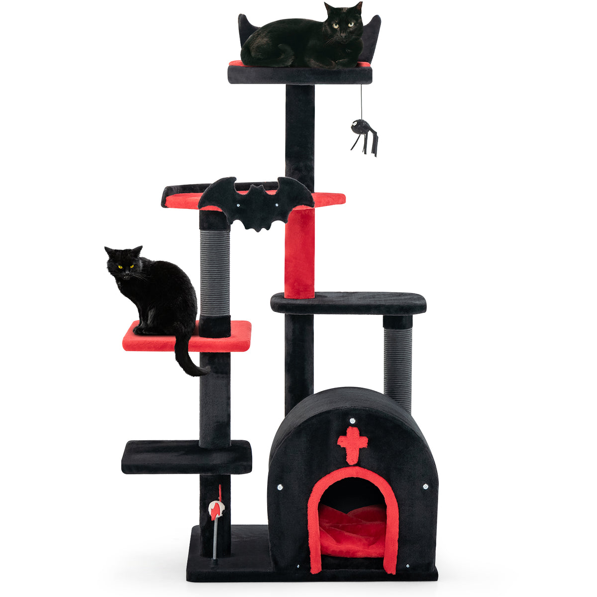 Gothic Cat Tree Tower with Cat Bed & Arch Condo - 53 Inch Tall, Black - Cat Furniture