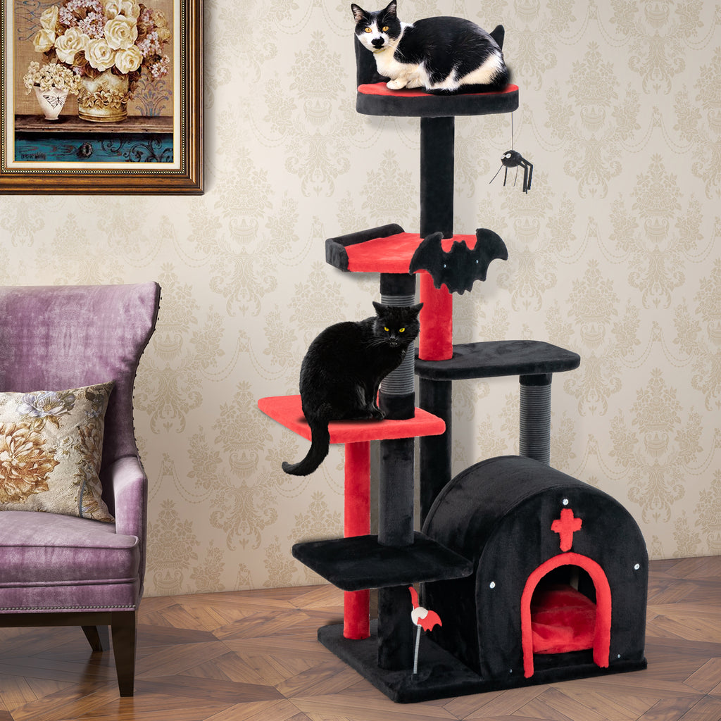 Gothic Cat Tree Tower with Cat Bed & Arch Condo - 53 Inch Tall, Black - Cat Furniture