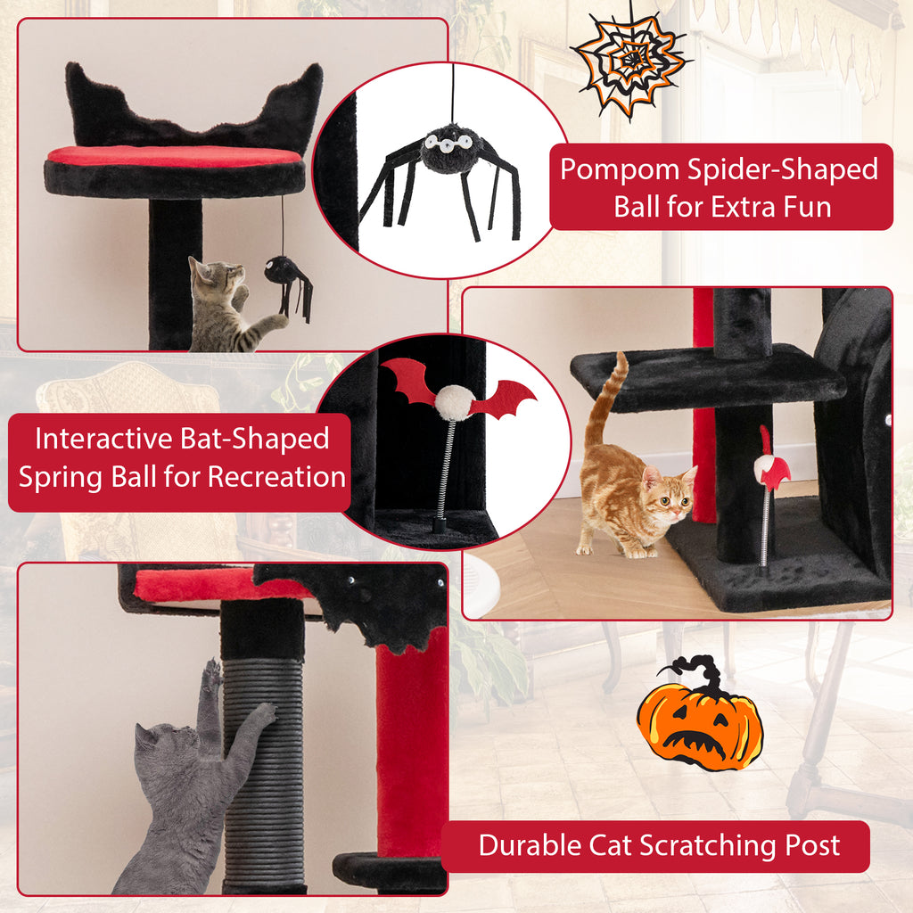 Gothic Cat Tree Tower with Cat Bed & Arch Condo - 53 Inch Tall, Black - Cat Furniture