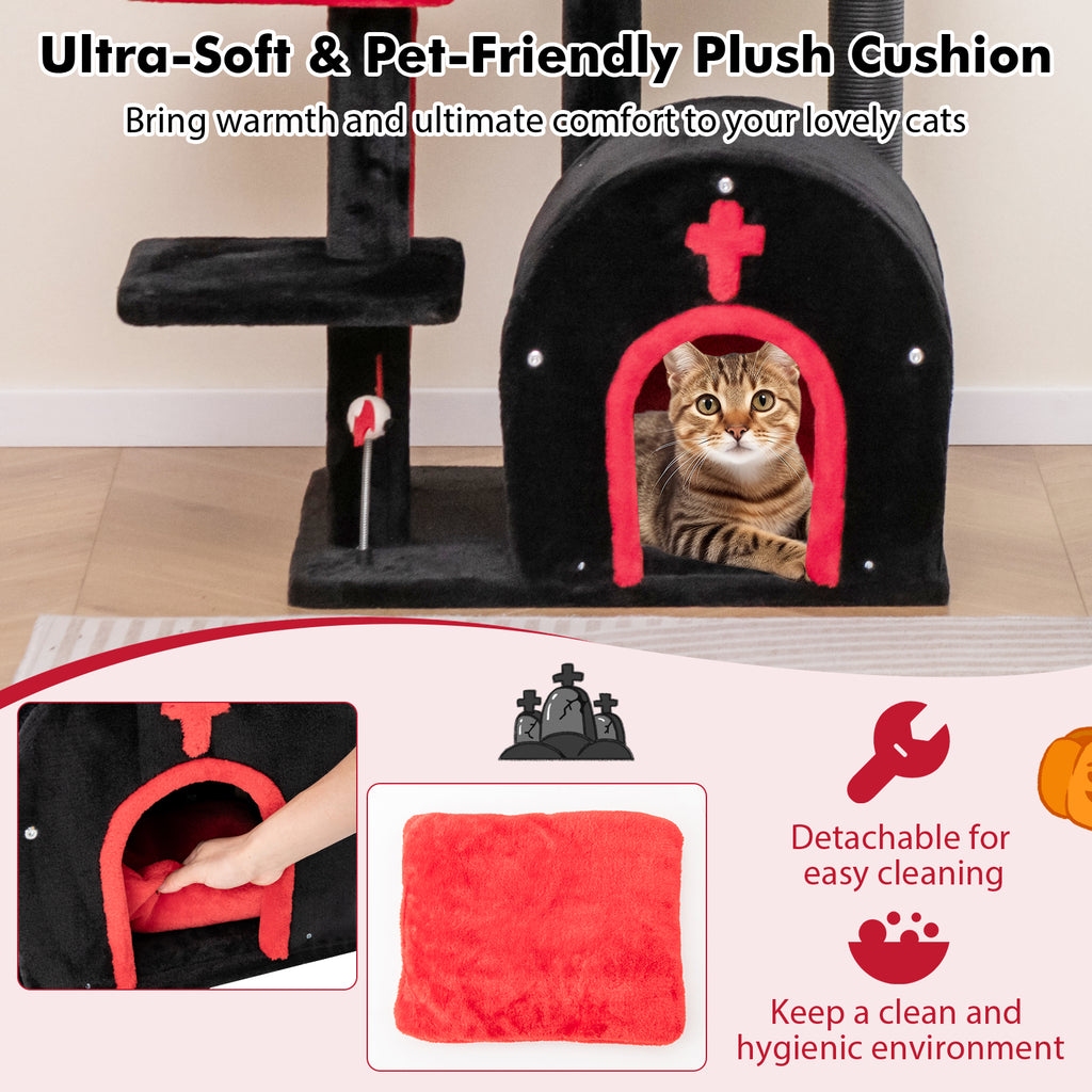Gothic Cat Tree Tower with Cat Bed & Arch Condo - 53 Inch Tall, Black - Cat Furniture