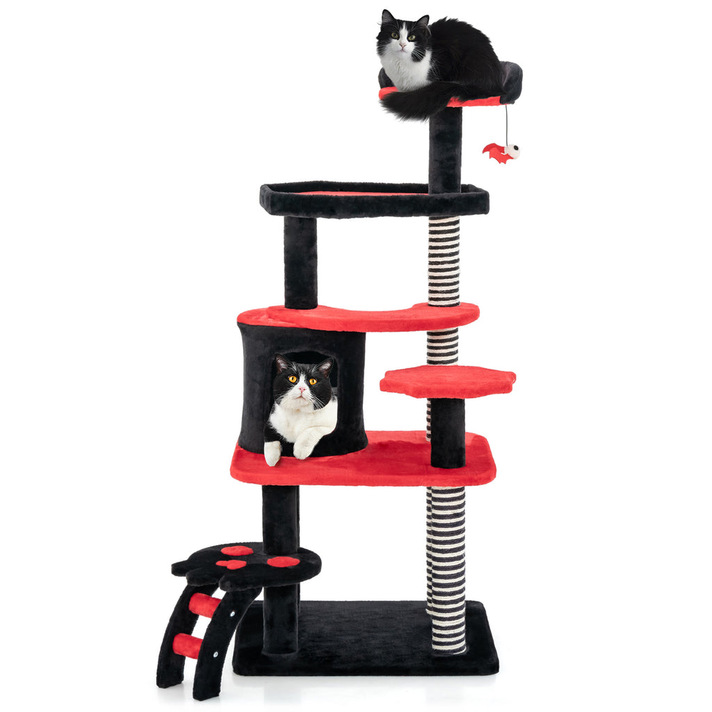 Gothic Cat Tree with Bed and Sisal Scratching Post - Black & Red Variation