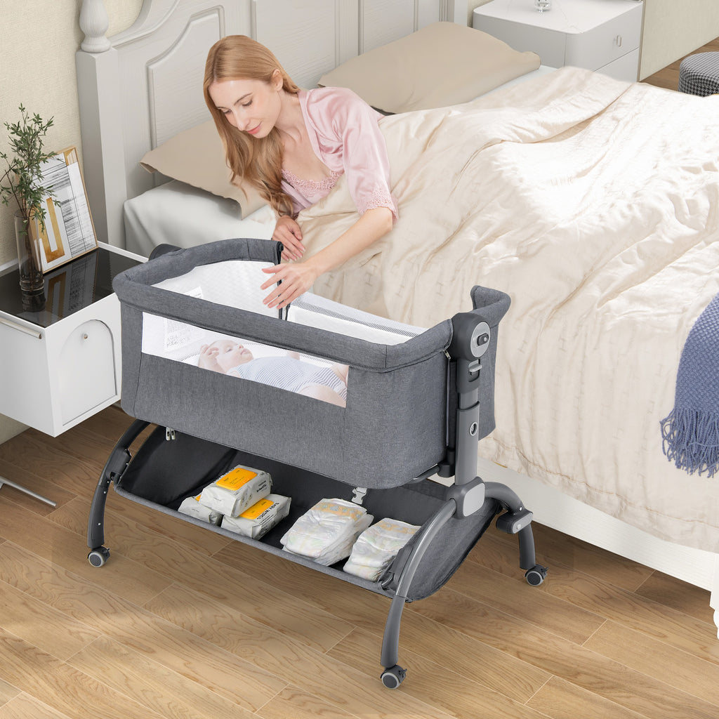 3-in-1 Baby Bassinet with Adjustable Heights & Double-Lock - Style C Gray