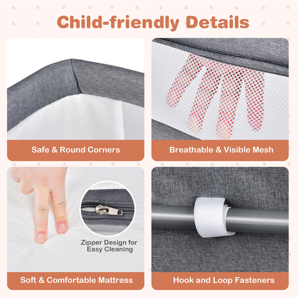3-in-1 Baby Bassinet with Adjustable Heights & Double-Lock - Style C Gray