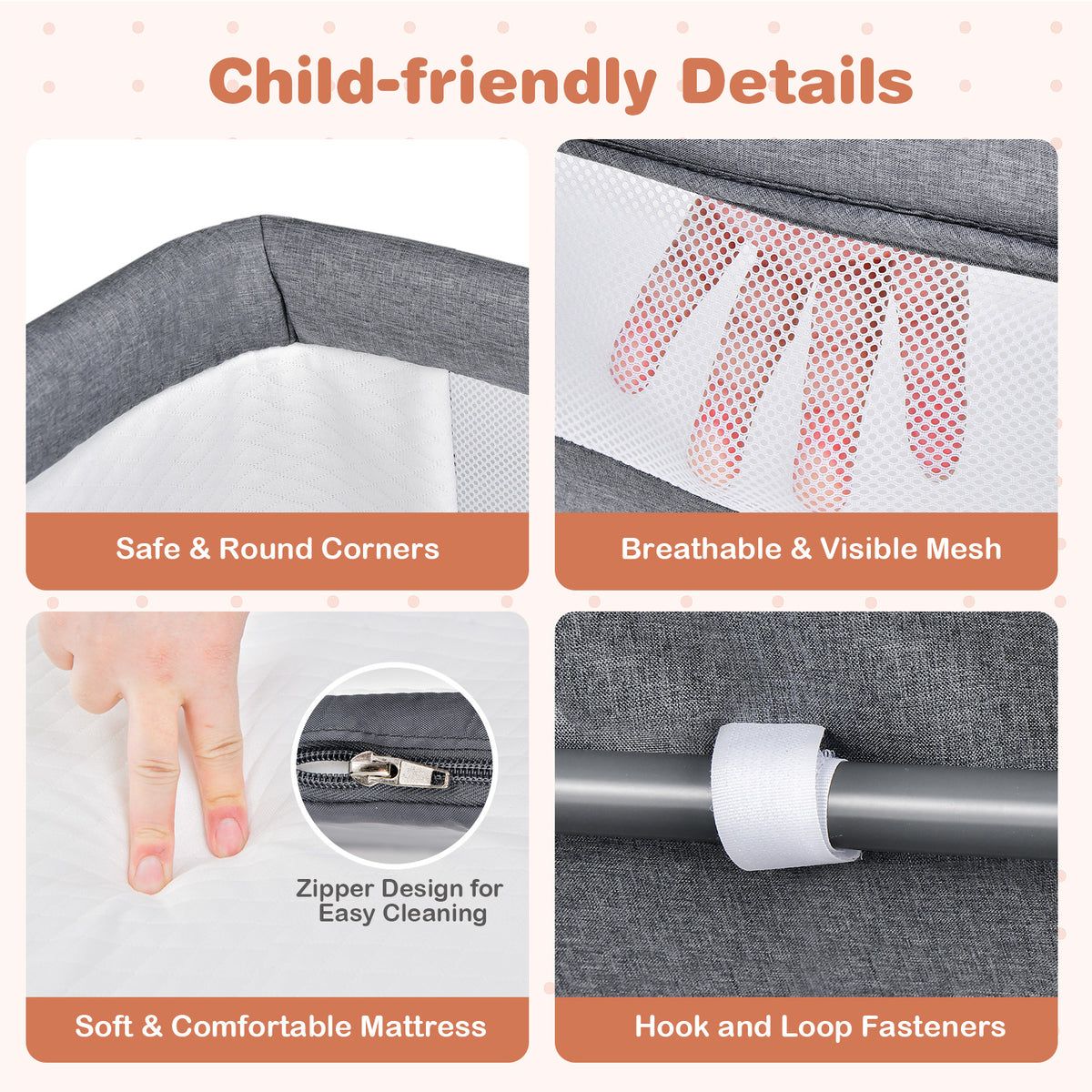 3-in-1 Baby Bassinet with Adjustable Heights & Double-Lock - Style C Gray