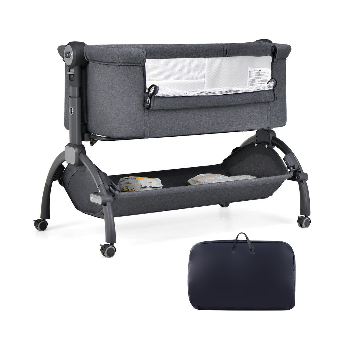 3-in-1 Baby Bassinet with Adjustable Heights & Double-Lock - Style C Gray