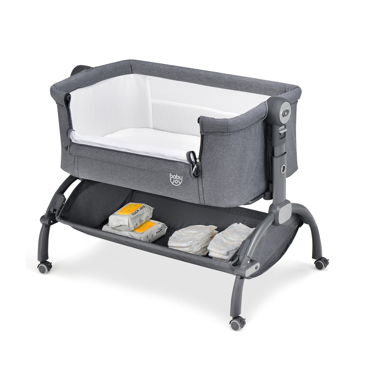 3-in-1 Baby Bassinet with Adjustable Heights & Double-Lock - Style C Gray