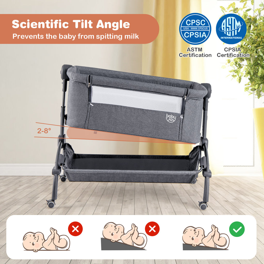 3-in-1 Baby Bassinet with Adjustable Heights & Double-Lock - Style C Gray