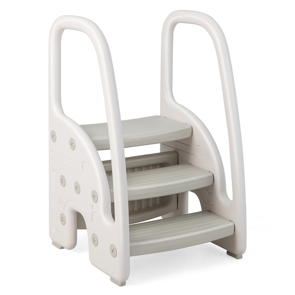 Gray 3-Step Stool with Safety Handles and Non-Slip Pedals for Toddlers