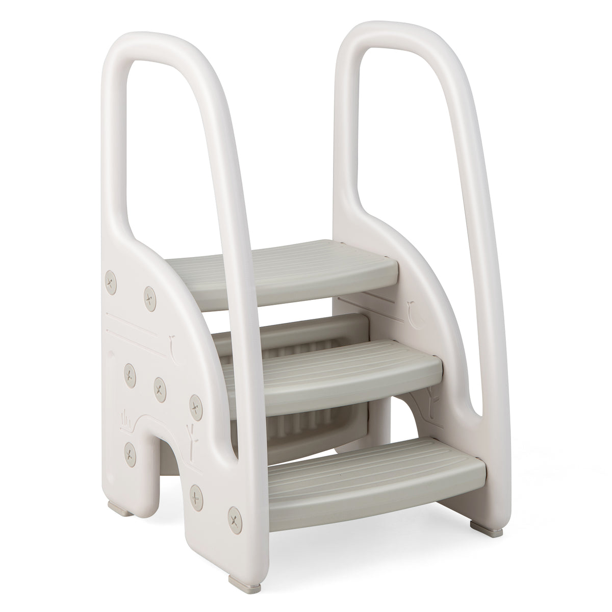 Gray 3-Step Stool with Safety Handles and Non-Slip Pedals for Toddlers