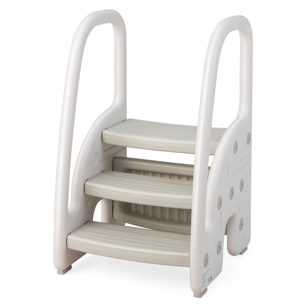 Gray 3-Step Stool with Safety Handles and Non-Slip Pedals for Toddlers