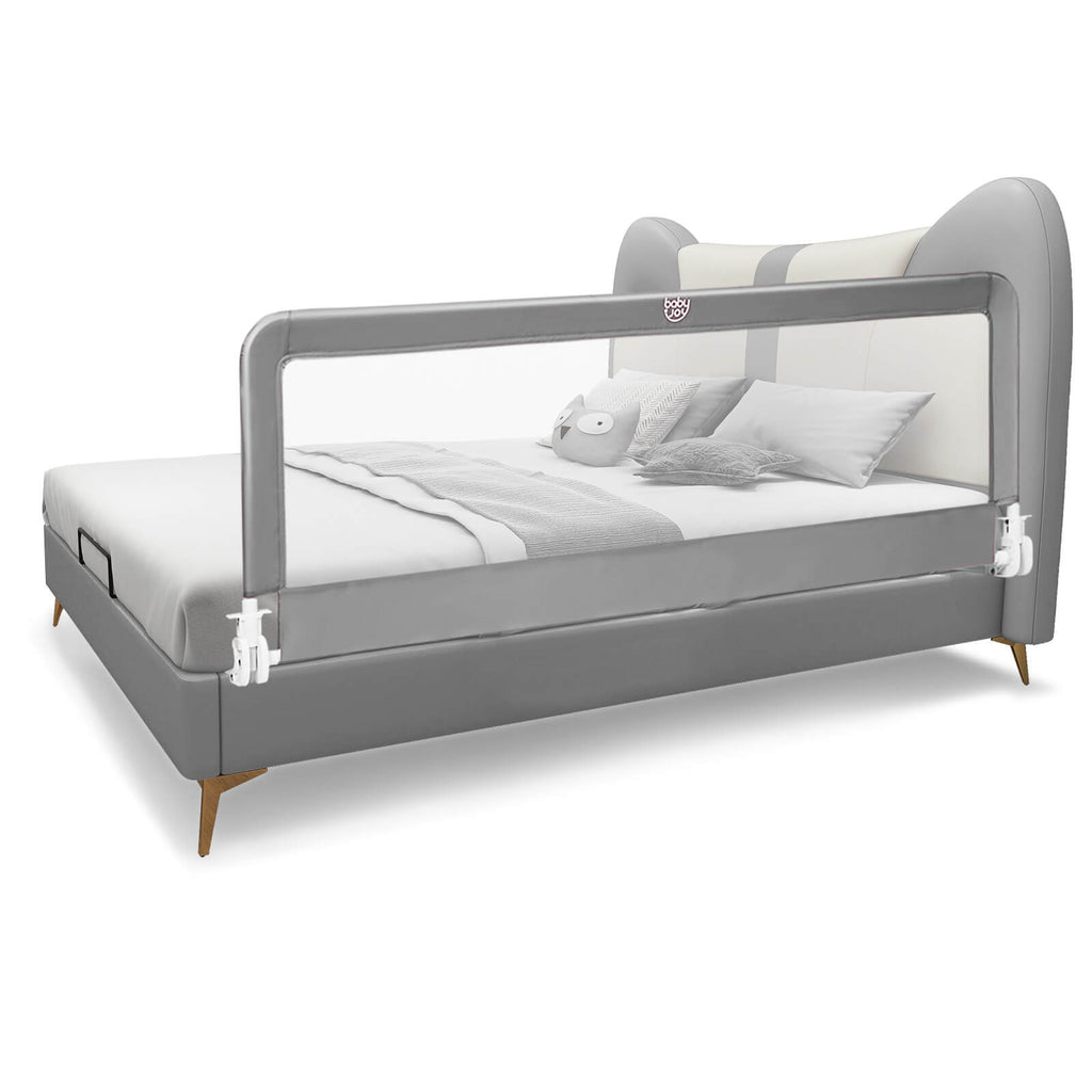 59 Inch Folding Baby Bed Rail Guard with Safety Strap - Gray, Breathable Mesh