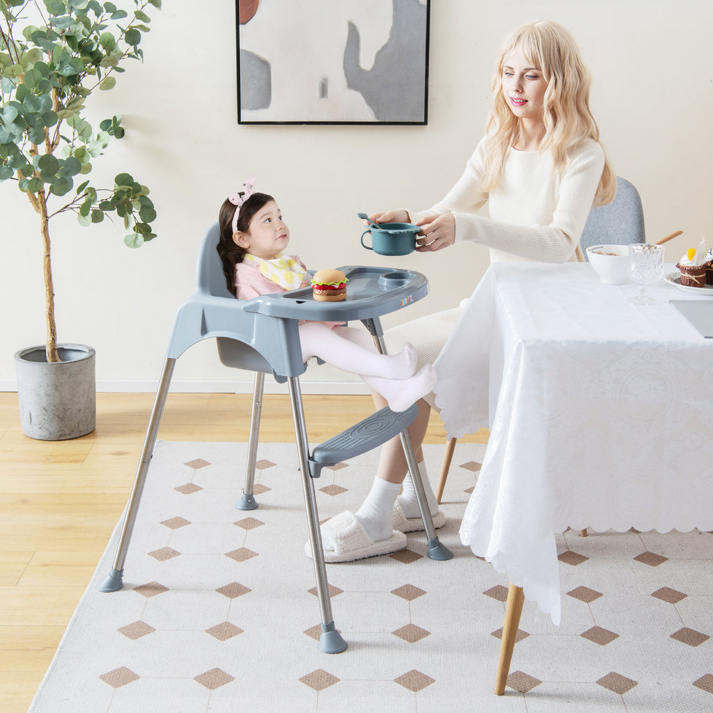 4-in-1 Convertible Baby High Chair with Removable Double Tray - Gray