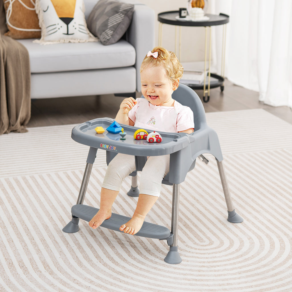 4-in-1 Convertible Baby High Chair with Removable Double Tray - Gray