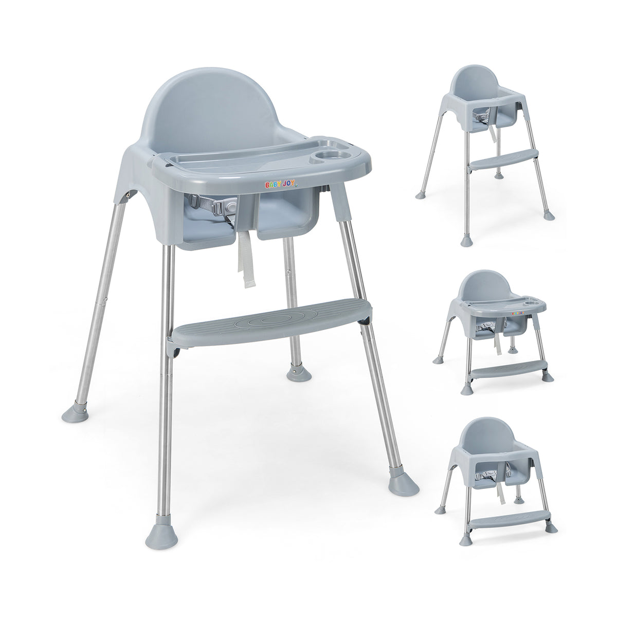 4-in-1 Convertible Baby High Chair with Removable Double Tray - Gray