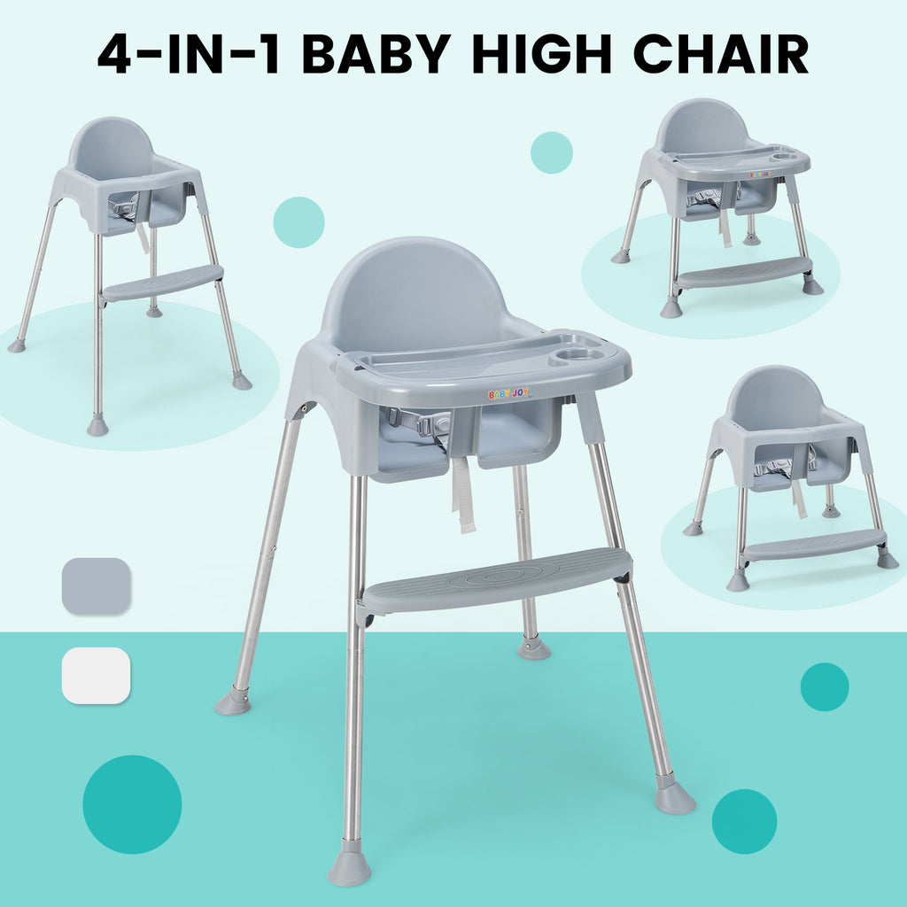 4-in-1 Convertible Baby High Chair with Removable Double Tray - Gray