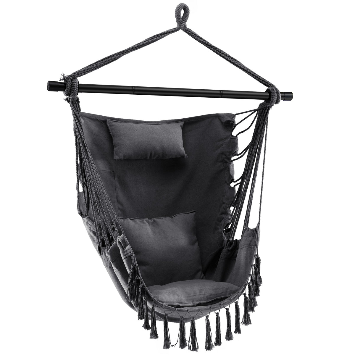 Hanging Rope Swing Chair with Cushions & Pillow - Beige