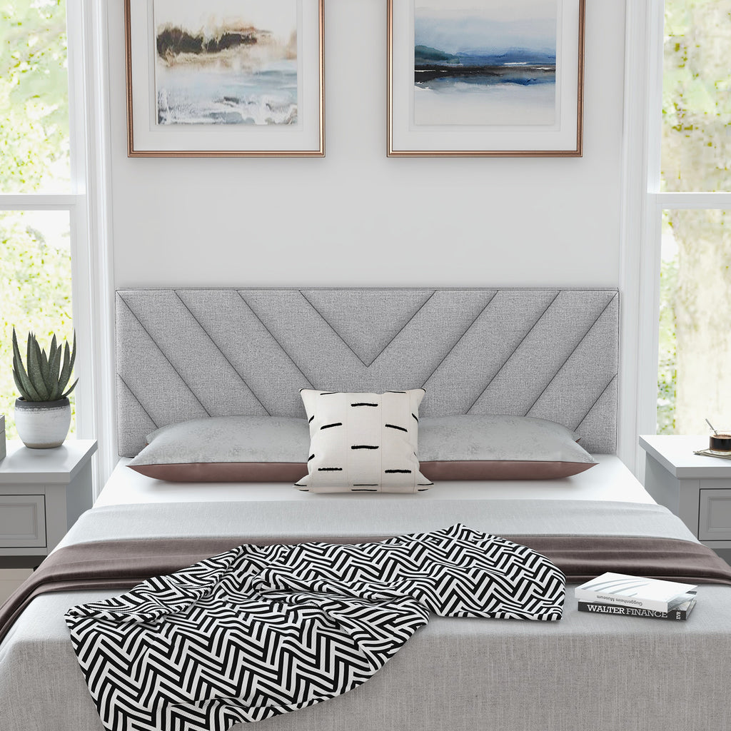 Linen Upholstered Headboard for Full & Queen Beds - Style C, Gray