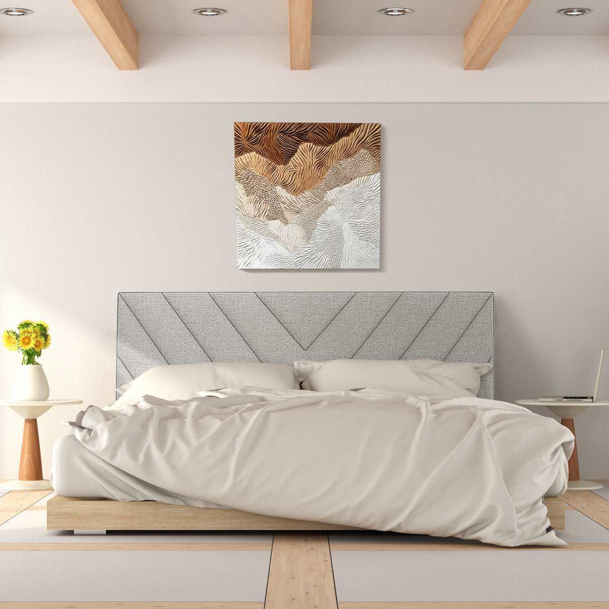 Linen Upholstered Headboard for Full & Queen Beds - Style C, Gray