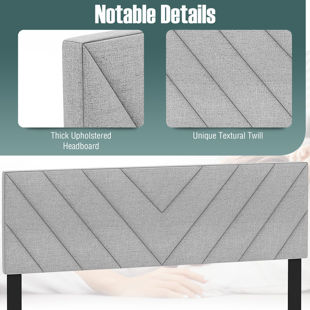 Linen Upholstered Headboard for Full & Queen Beds - Style C, Gray