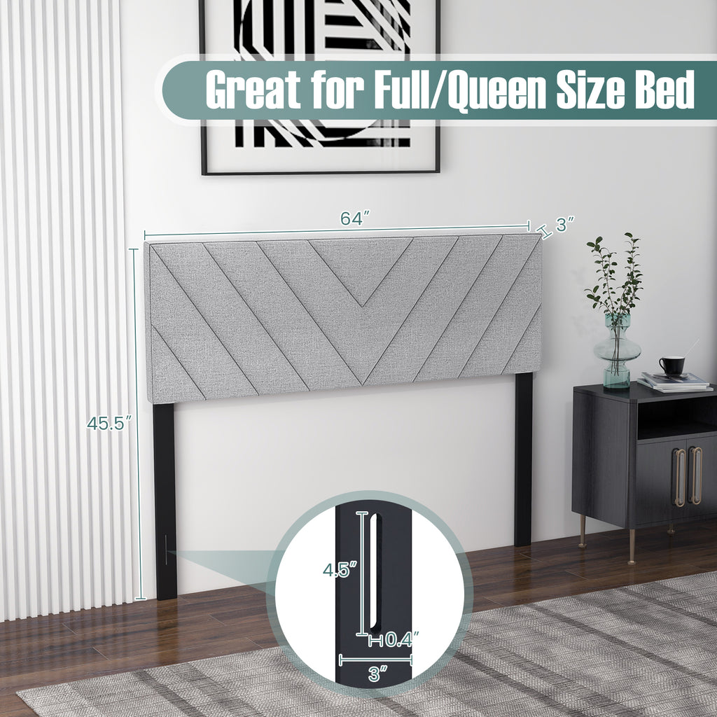Linen Upholstered Headboard for Full & Queen Beds - Style C, Gray