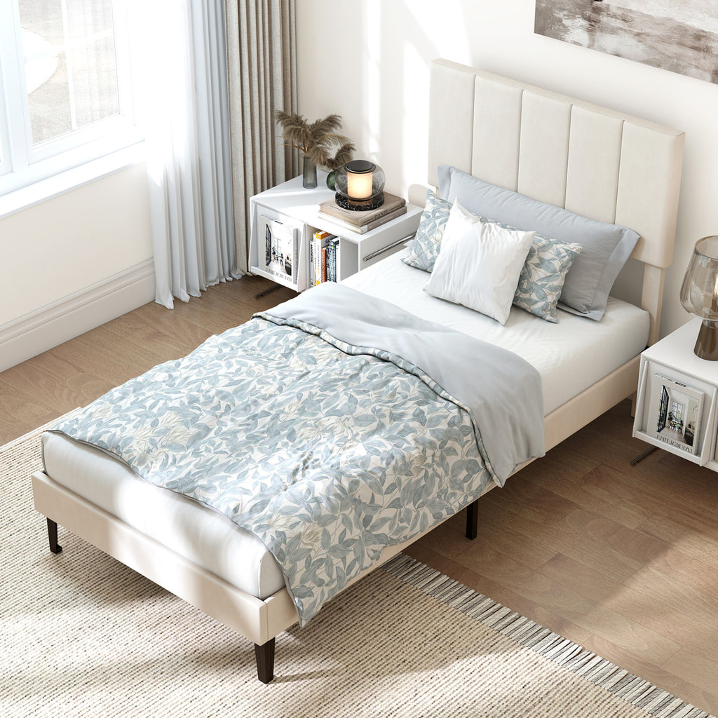 Twin Size Velvet Upholstered Platform Bed Frame