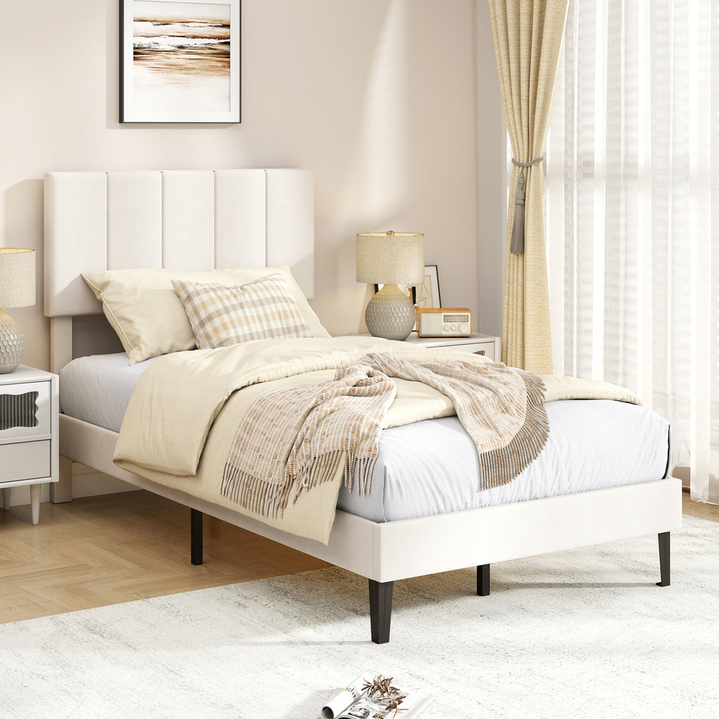 Twin Size Velvet Upholstered Platform Bed Frame