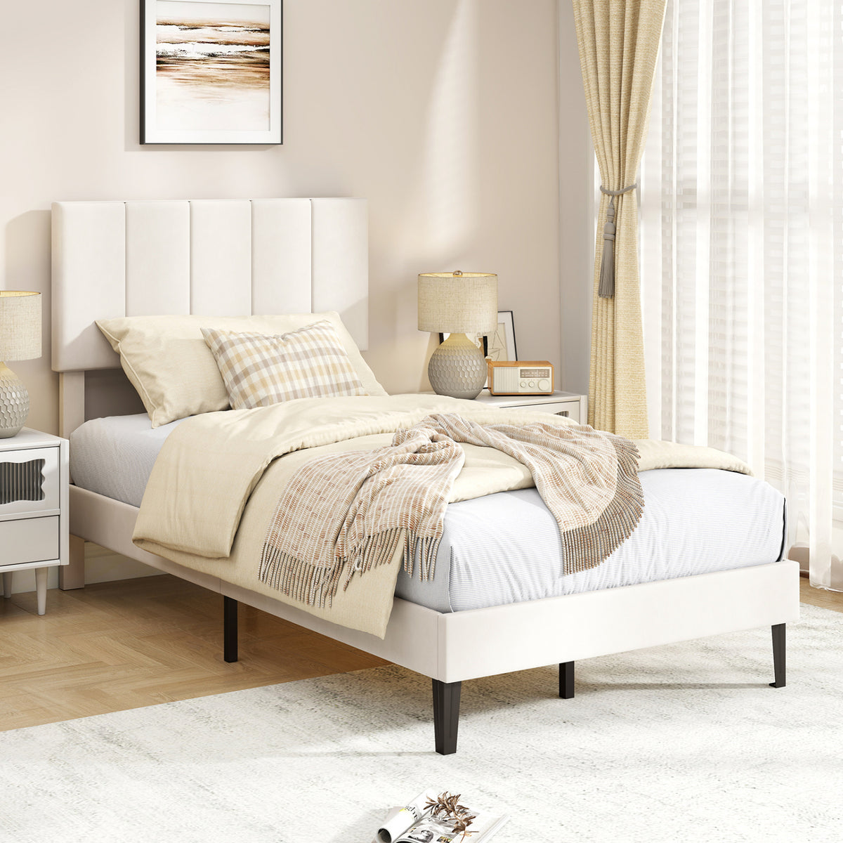Twin Size Velvet Upholstered Platform Bed Frame