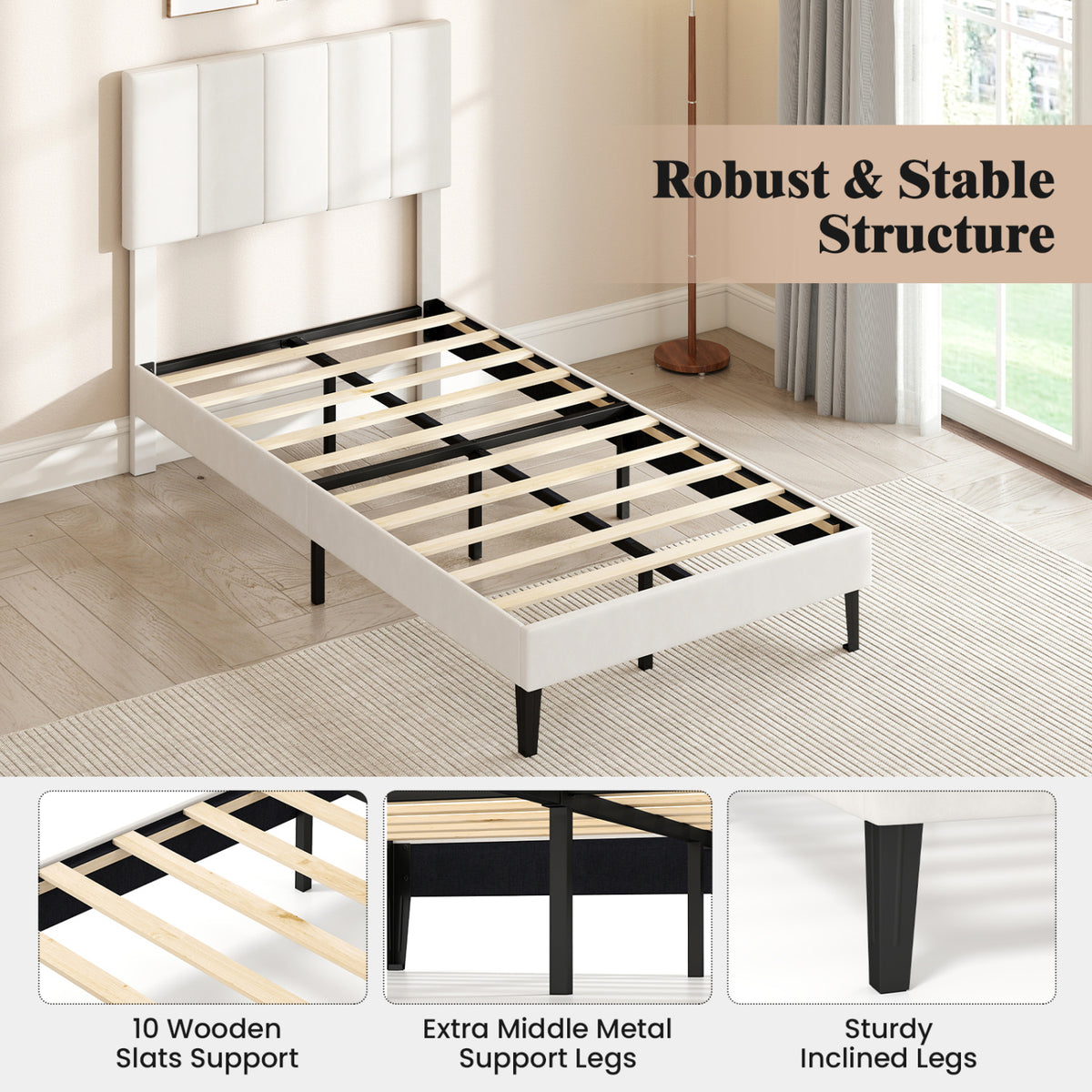 Twin Size Velvet Upholstered Platform Bed Frame