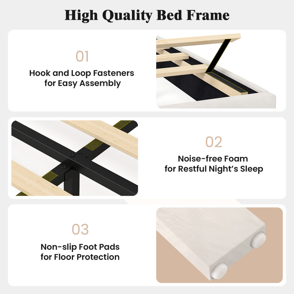 Twin Size Velvet Upholstered Platform Bed Frame